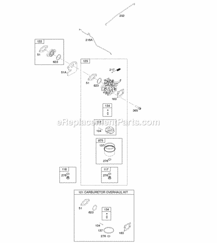 Carburetor Carburetor Overhaul Kit Diagram and Parts List for 114P02-2128-B1  Briggs and Stratton Engine